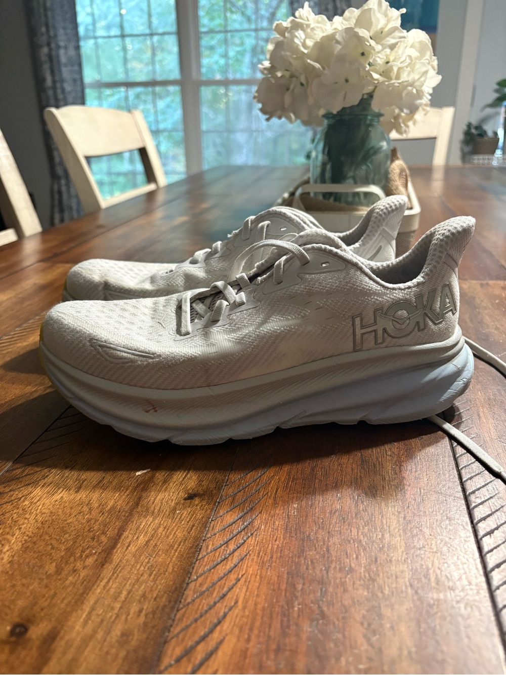 HOKA Women's Light Gray/Blue Running Shoes